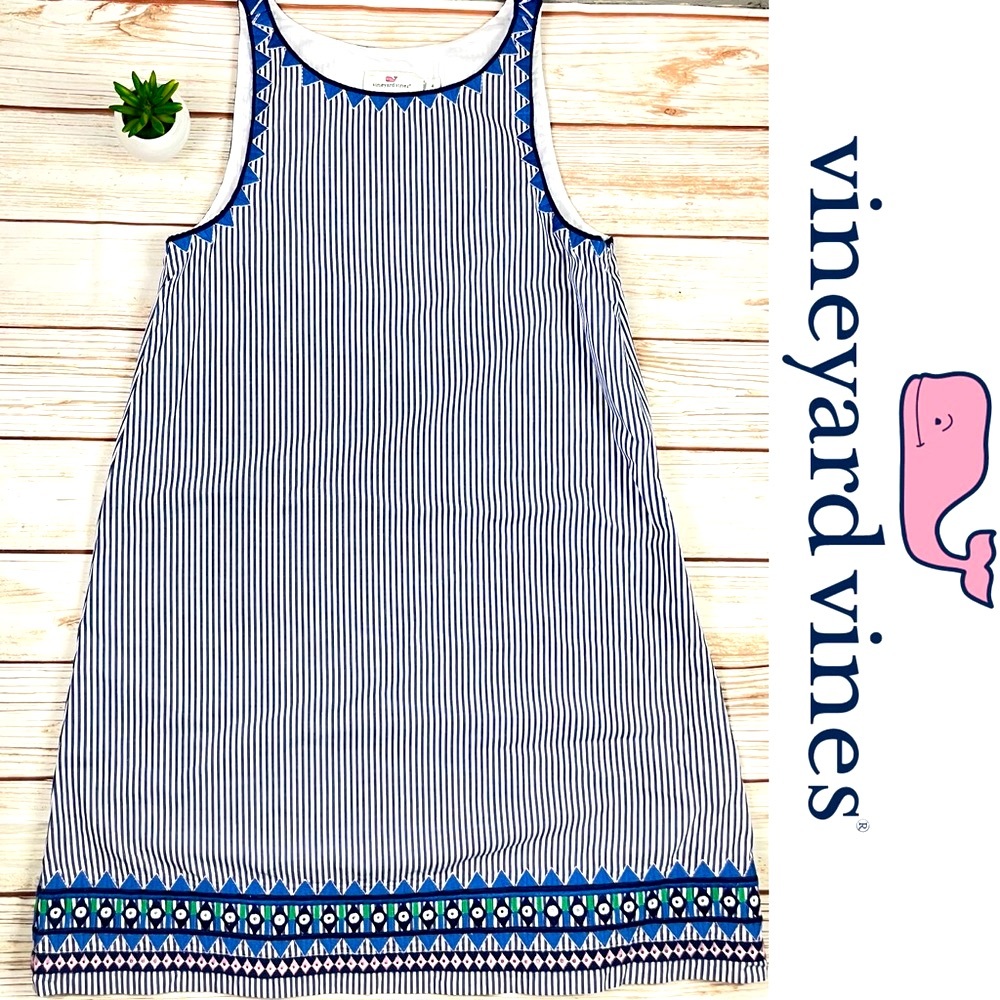 Vineyard Vines Striped Blue White Geo Print Cotton Tank Dress - Size 4
